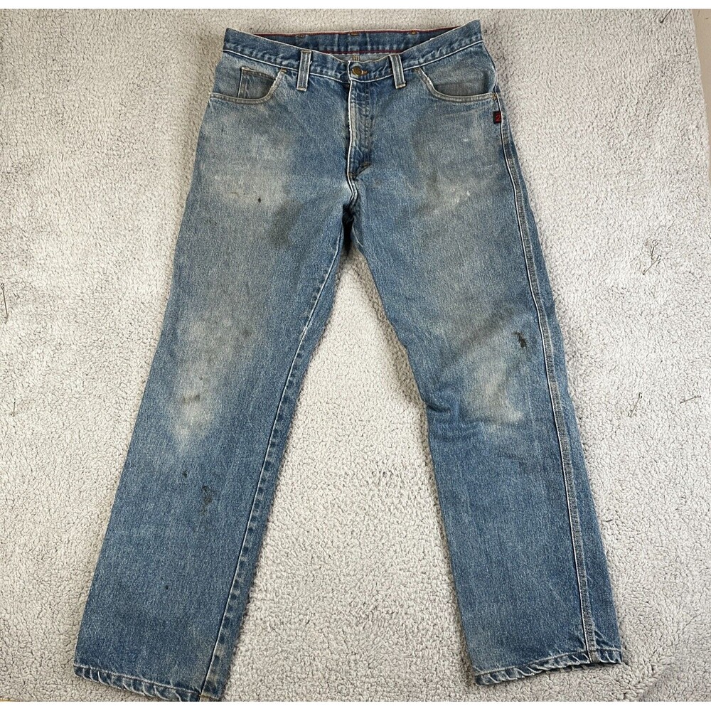 RIVERSIDE FR Mens Jeans 36x32 Blue Straight Leg USA Medium Wash Workwear STAINS